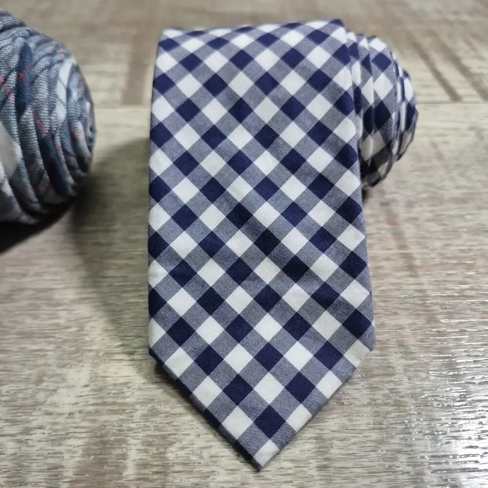 J.Crew Handmade USA Tie Lot Plaid Linen Baird McNutt & Blue Gingham Neckties